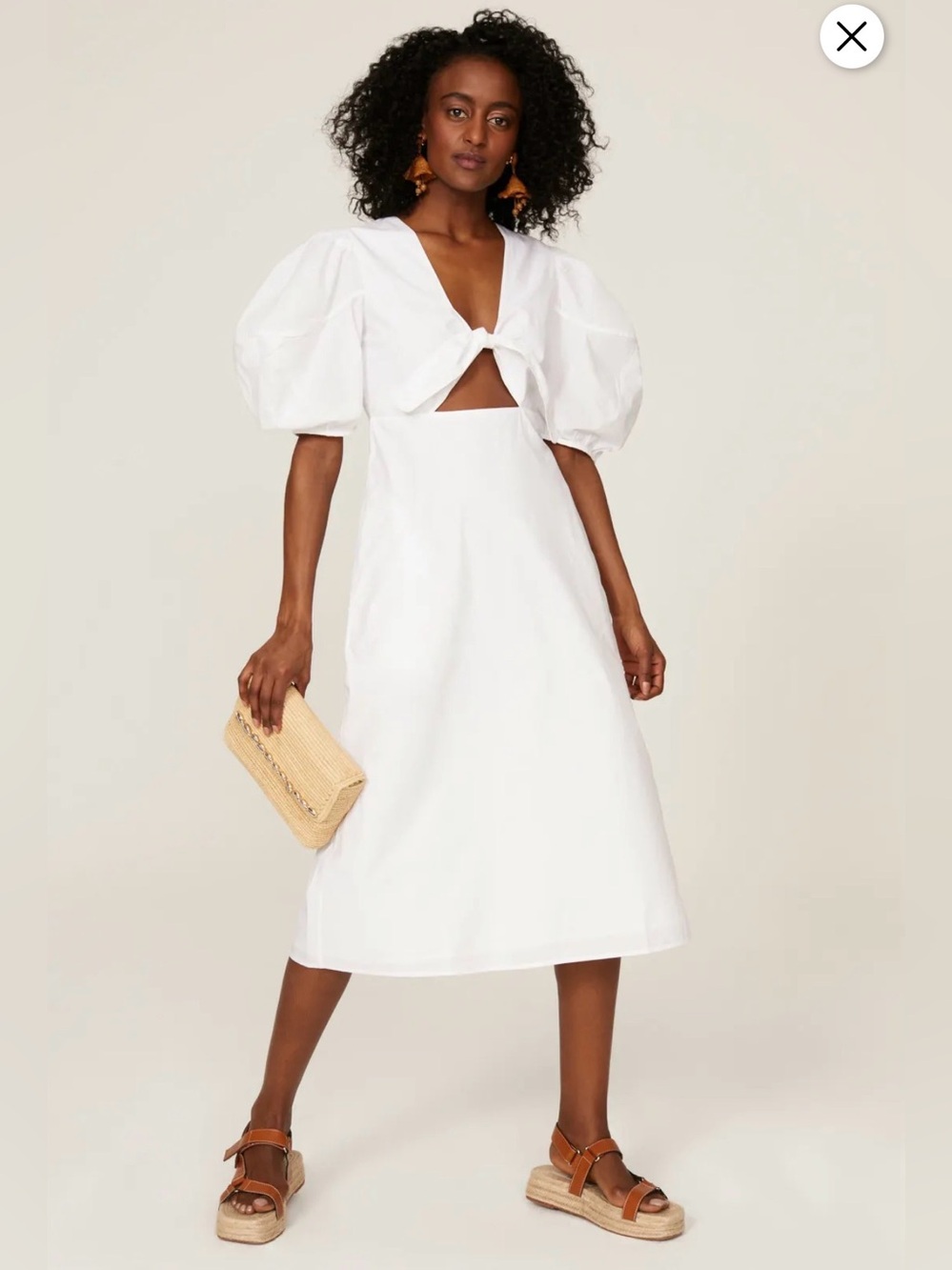 Nwt Rhode Women's Greer White Short Puff Sleeve Cutout Midi Dress Size 0